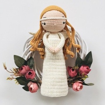 Anioł Stróż lalka maskotka w wianku handmade