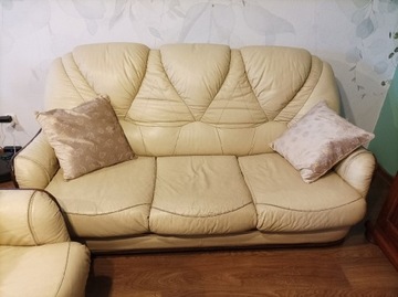 Tapczan sofa 2 fotele skórzane