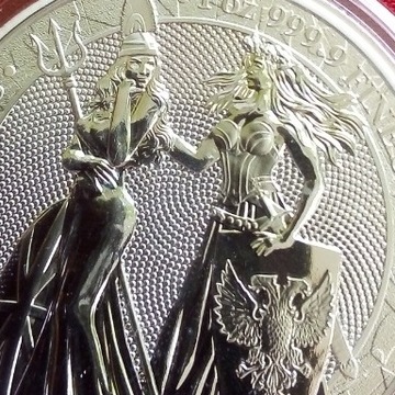 Allegories:  Britannia & Germania  1 oz srebro.