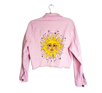 kurtka jeansowa custom malowana słońce różowa 