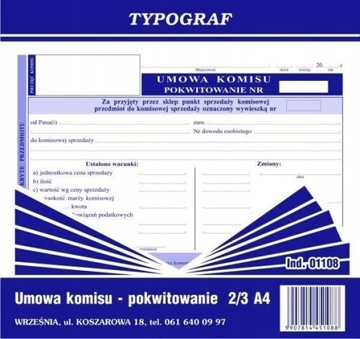 Umowa komisu pokwitowanie 2/3 A4 Typograf 01108