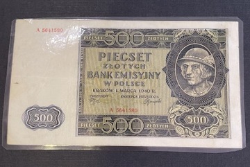 Banknot 500 złotych Polska z 1940r seria,A