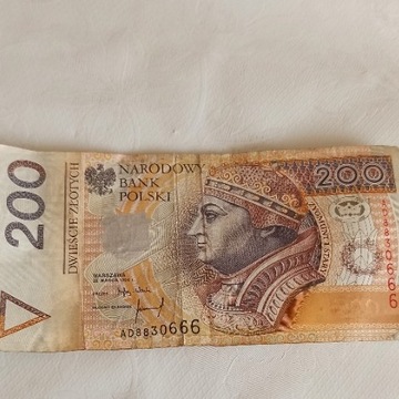 Banknot 200 zł 94 rok z cyfrą szatana 