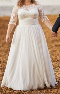 Piękna suknia ślubna koronka rustykalna do wianka