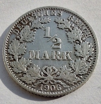 NIEMCY 1/2 Mark 1906E srebro ŁADNA
