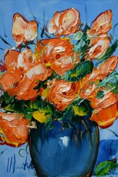L.Omiotek olejno-akrylowy20/30"Pomarańczowe róże"