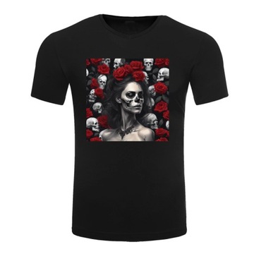 t-shirt z nadrukiem, dziewczyna i róże