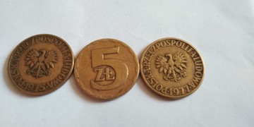 Monety 5zł Polska Ludowa 1975, 76 i 77