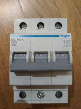 Wyłącznik nadprądowy HAGER MC363A C 63A 3P