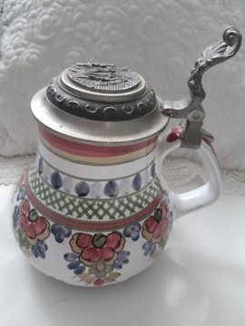 Pojemnik ceramiczny vintage duży metalowa pokrywa