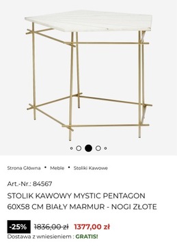 Uszkodzony! STOLIK KAWOWY MYSTIC PENTAGON 60X58 