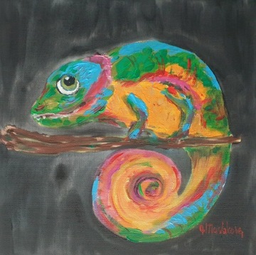 Obraz  ręcznie malowany 25x25 "Kameleon" Cameleon 