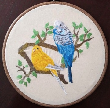 Obrazek haft papużki faliste dekoracja prezent 
