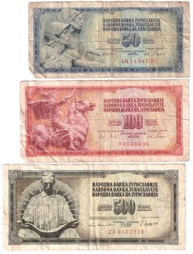 Jugosławia, banknoty 50-500 dinarów 1965-81