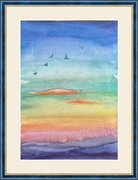 Swobodny lot ptaków, akwarela A4, ręcznie malowana