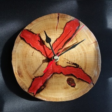 Zegar dekoracyjny ozdobny, drewniany + żywica  