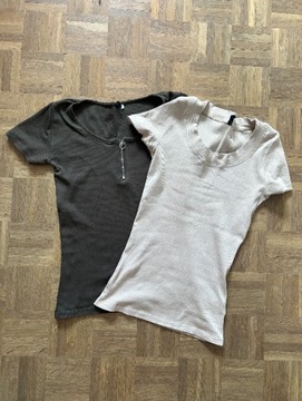 Prążkowane koszulki Sinsay S (khaki, beżowa) 