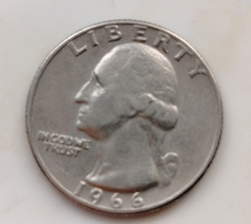 Quarter Dollar, 1966r, odwrotka, stan 4+, dla kolekcjonera.