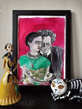 Frida i Diego małżeństwo portret akwarela