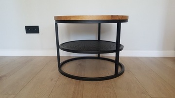 Dębowy stolik kawowy loft średnica 60 cm nowy