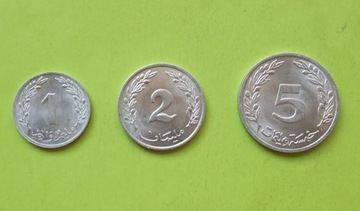 Tunezja 1, 2, 5 Milim zestaw monet 