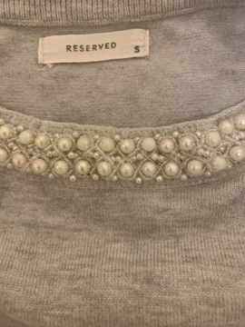 Reserved sweterek/bluzka damska S szara z perłami