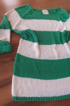 Sweter Reserwed ażurowy pasy zielony biały