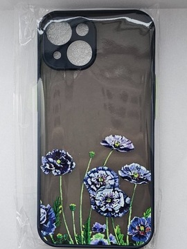 iPhone 15 Granatowe Etui Obudowa Kwiaty + GRATIS