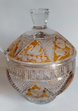 Piękna duża waza kryształowa na poncz z łyżką
