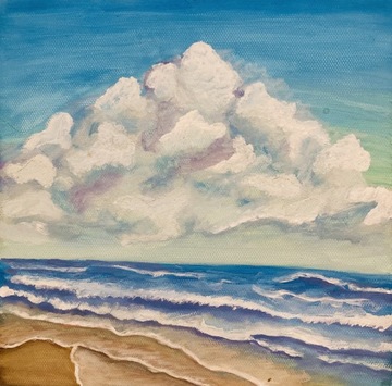 Obraz ręczne malowany, chmury nad morzem 