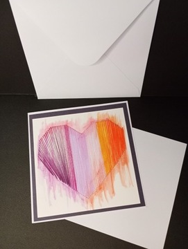 Kartka okolicznościowa haftowana - kolorowe serce