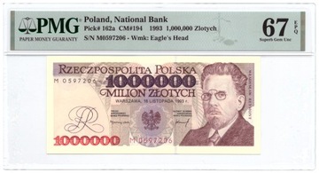 1000000 ZŁOTYCH 1993 SERIA M PMG 67 EPQ