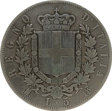 Włochy 5 lire 1870, Ag KM#8.3