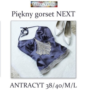 Śliczny gorset Antracyt**Next Ozdoba Koronkowa*M/L