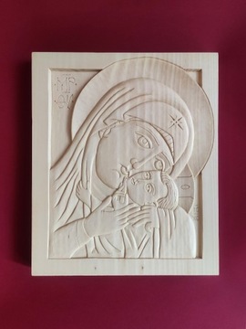 Matka Boska Eleusa - Ikona, Płaskorzeźba, Drewno