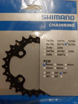 Zębatka koronka Shimano SLX 26t FC-M675 64 BCD