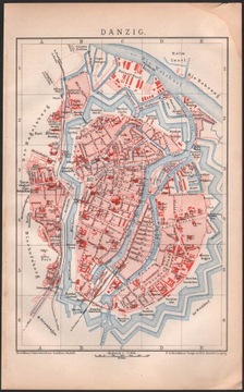 DANZIG GDAŃSK stary plan miasta z 1894 roku