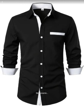 Koszula elegancka czarna z białym kontrastem XL