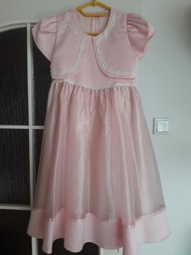 Różowa sukienka z bolerkiem r 122
