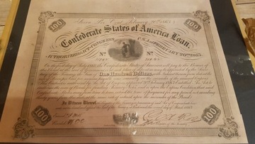 Confederate States of America Loan $100 - 1863 rok