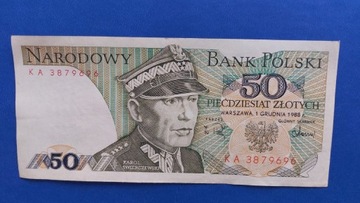 Banknot 50 zł z 1988r, Seria KA