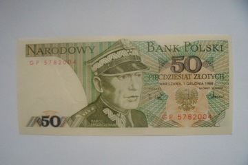 Polska Banknot PRL 50 zł.1988 r.seria GP UNC