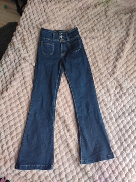 Relaks jeans 36 dżinsy dzwony ciemny granat