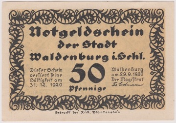 Waldenburg (Wałbrzych), 50 Pf, 29.09.1920