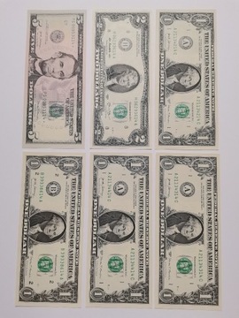 Banknoty dolar USA DUŻY ZESTAW UNC x 6 szt., (45)