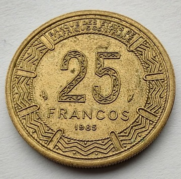 GWINEA 25 Francs 1985 okołoMENNICZA