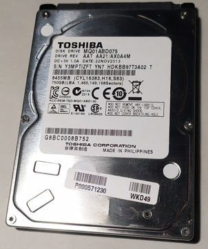 Dysk HDD 750 GB, 5400 rpm, TOSHIBA, LAPTOP, KONSOLA