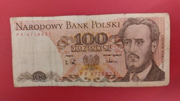 Banknot 100 zł z 1988r, Seria PR