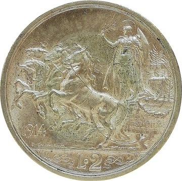 Włochy 2 lire 1914, Ag KM#55