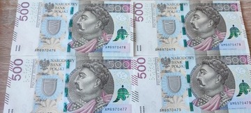 4X Banknot 500zł Nr. Kolejnych Numerów.Seria AM!